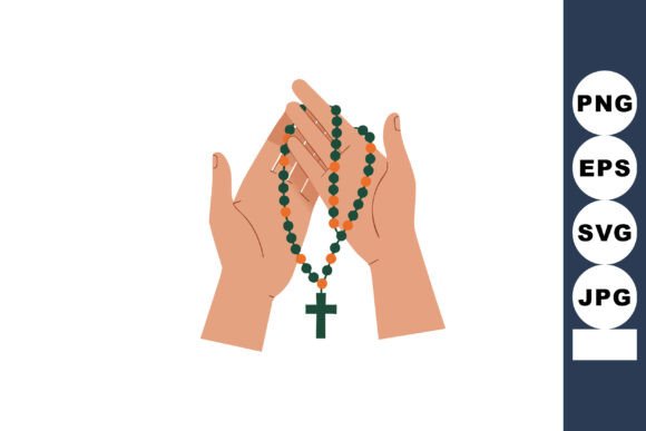 Hands Holding Green and Orange Rosary Beads: A Faithful Embroidery Design