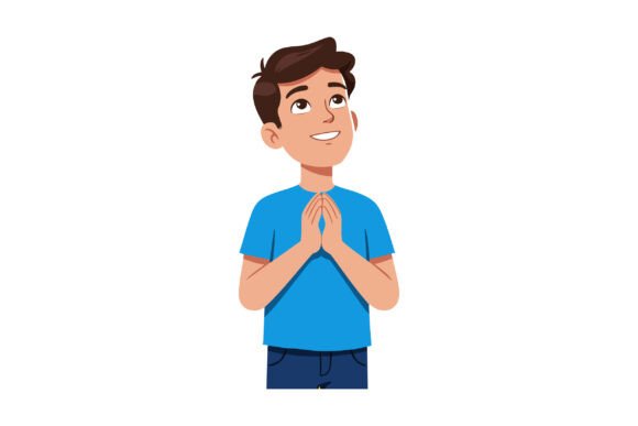 Young Boy Praying with Hopeful Expression